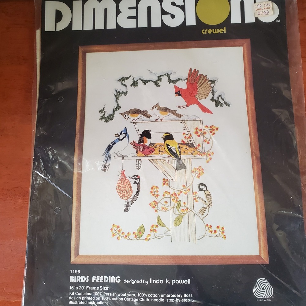 Dimensions Crewel Embroidery Kit Birds Feeding Linda Powell #1196 New Sealed '80